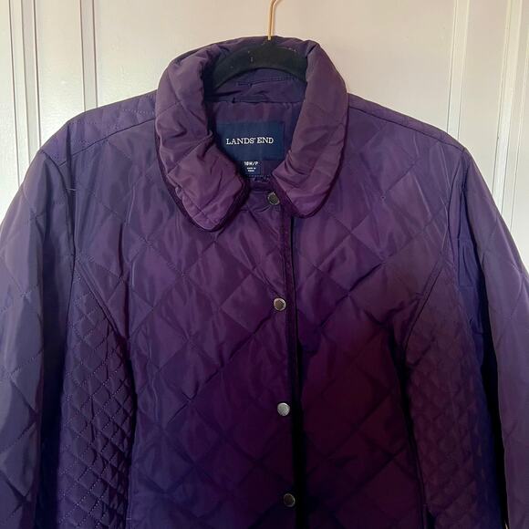 Lands End Quilted Barn Coat Eggplant SZ 18 - Picture 2 of 9